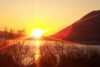 Orange sky with midnight sun.
